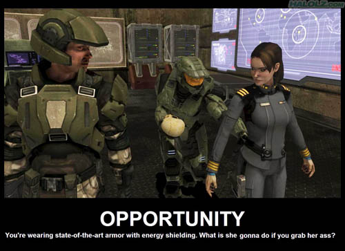 OPPORTUNITY - You’re wearing state-of-the-art armor with energy shielding. What is she gonna do if you grab her ass?