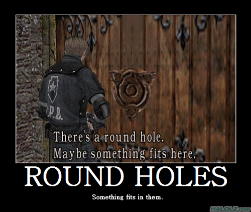 ROUND HOLES - Something fits in them.