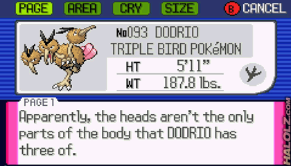 Apparently, the heads aren't the only parts of the body that DODRIO has three of.